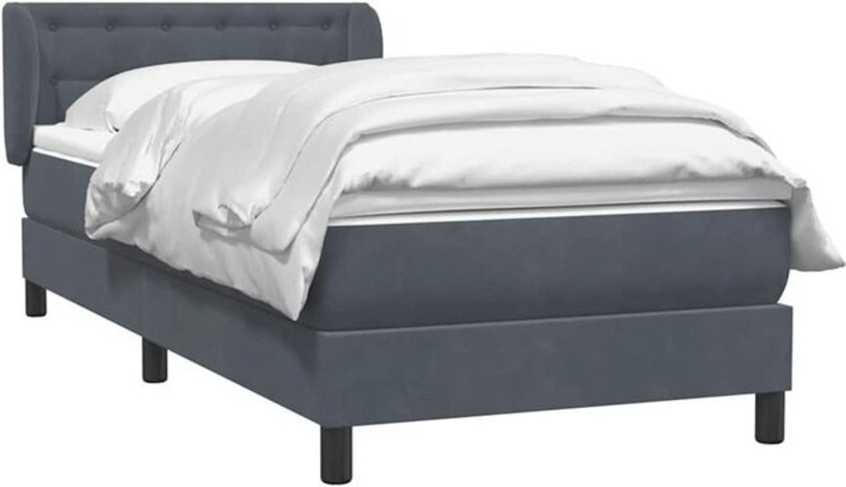 vidaxl Boxspringbett mit Matratze aus Samt in Dunkelgrau, B/L: 80 x 220 cm - Bild 1
