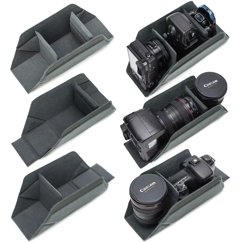QISEMIAN Digitalkameratasche für DSLR in Grau, stoßfeste Aufbewahrungstasche mit dicker Innenfütterung und unterteilten Fächern - Bild 3