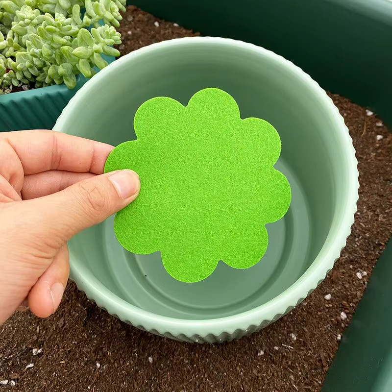 50 Stück Blumentopf-Loch-Pads aus grünem Vliesstoff in Blumenform, 5 cm Durchmesser, atmungsaktive Bodenmatte für Bonsai und Pflanzen - Bild 2