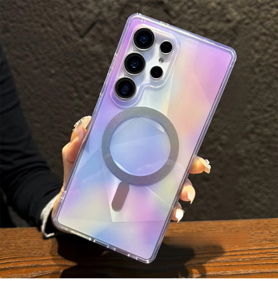 Bunte Laser MagSafe Schutzhülle für Samsung S24 Plus, S25 und S26 Ultra, transparente stoßfeste Hülle mit kabellosem Laden, Multicolor - Bild 2