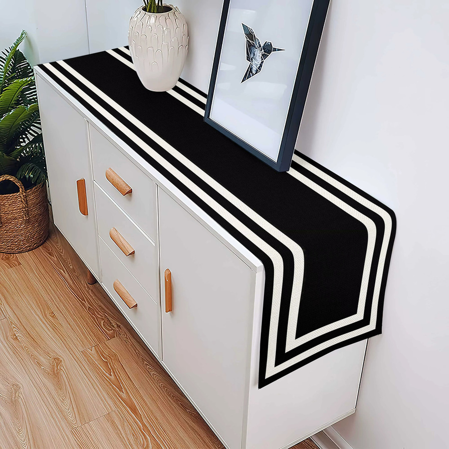 VIKAMA Tischläufer mit geometrischem Design in Schwarz-Weiß, Skandinavischer Stil, B/H: 90 x 33 cm, Maschinenwaschbar - Bild 4