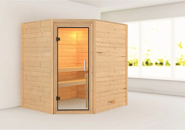 Karibu Sauna Mia Natur aus Massivholz in Braun, B/T/H: 198 x 170 x 196 cm - Bild 1