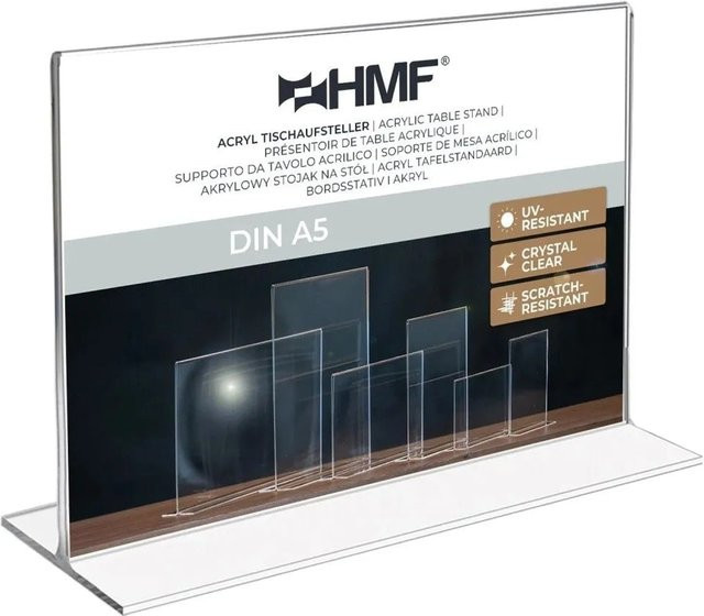 HMF Acryl Tischaufsteller Gerade DIN A5 Querformat Transparent B: 21,0 cm, H: 14,8 cm - Bild 1