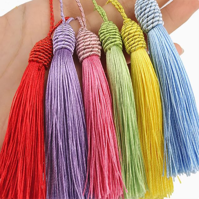 10 Stück Seidige Zahnseide Lesezeichen Quasten in Braun und Multicolour mit 15,5 cm Länge für DIY Handwerk und Schmuckherstellung - Bild 1