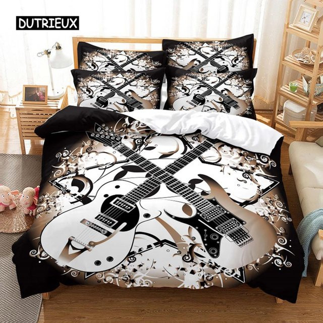Musik-Bettwäsche-Set mit 3D-Digitaldruck in Schwarz von Binchi Outdoor Product, B/H: 135 x 200 cm - Bild 1