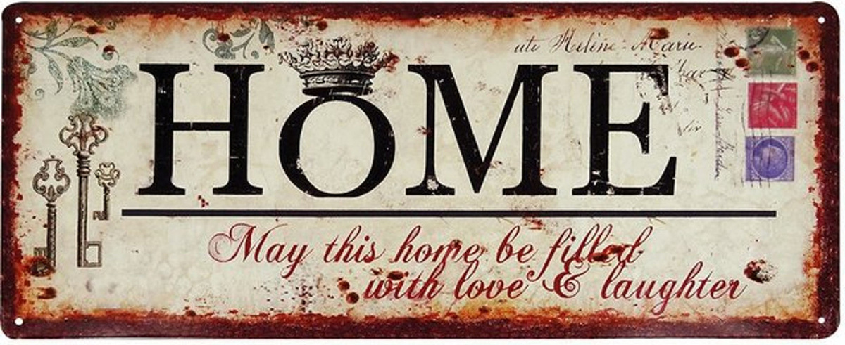 Blechschild HOME LOVE LAUGHTER Vintage Dekoschild in Weiß, B: 50 cm - Bild 1