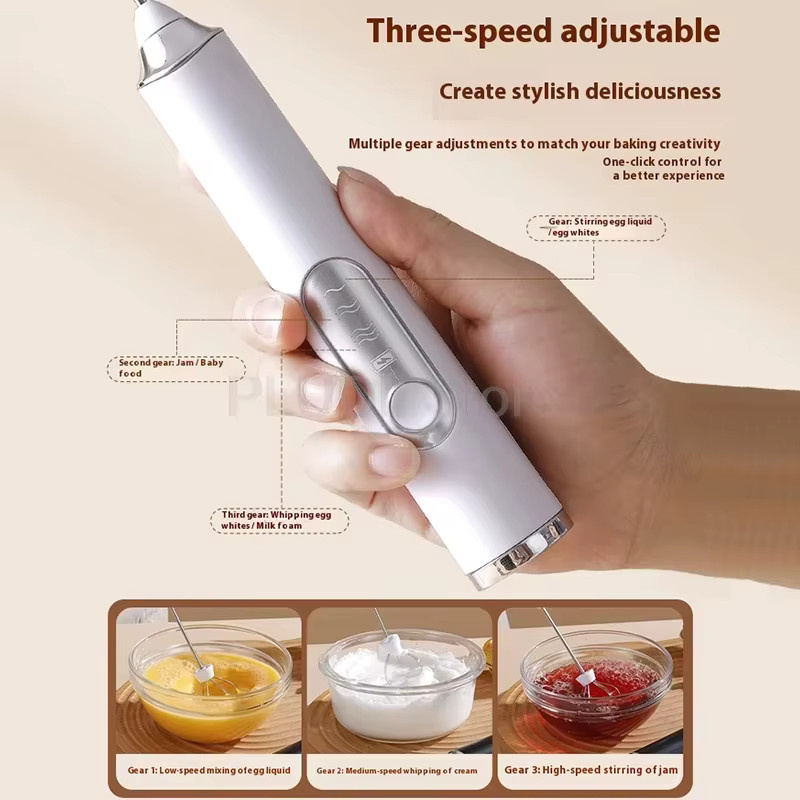 XIADYINJIA Elektrischer Handmixer mit Doppelstab, wiederaufladbar, 3 Geschwindigkeiten, Schwarz oder Weiß - Bild 3