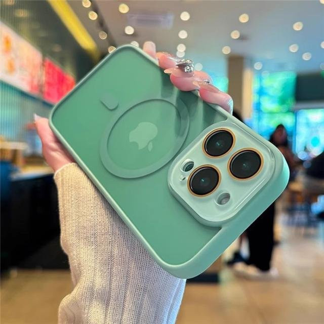 Luxus Magsafe Magnetische Handyhülle mit Objektivglas für iPhone 16 Pro Max, 15 Plus, 14, 13 in Blau, Matt Durchscheinend - Bild 1