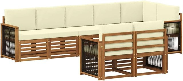 vidaXL Sofagarnitur aus Massivholz Akazie in Beige mit modernem Latten-Design - Bild 1