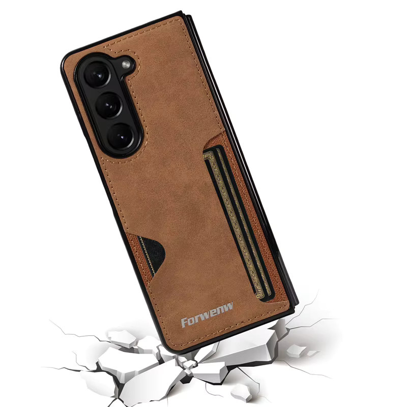 EUCAGR Luxus PU Leder Handyhülle für Samsung Galaxy Z Fold 7 6 5 4 3, stoßfest und weich, Farbe: Rot - Bild 3