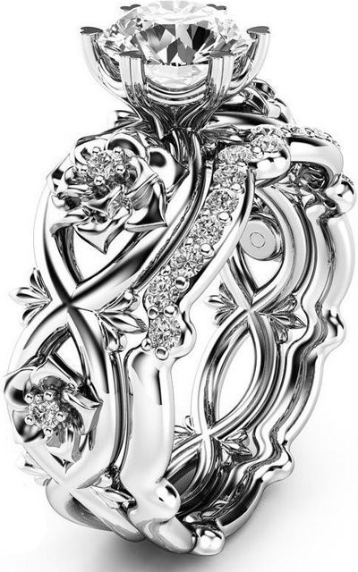 YIRAN Ringe Set, Lotusblume, Zirkonia, Silber, Damen - Bild 1