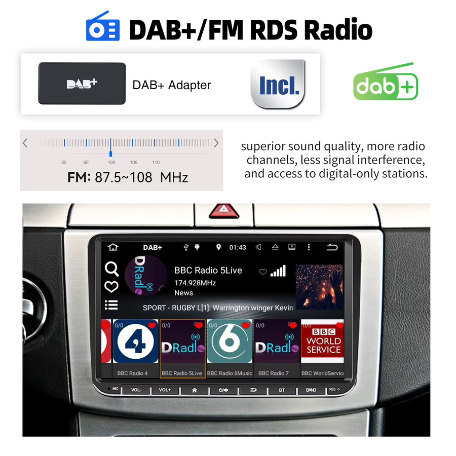 ESSGOO Android 15 Autoradio mit GPS und WiFi für Volkswagen Passat B6 B7 Golf 5 6 Polo Jetta und Skoda in Schwarz - Bild 5