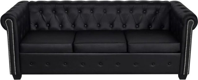 vidaXL Chesterfield-Sofa 3-Sitzer aus Kunstleder in Schwarz mit Holzgestell - Bild 1