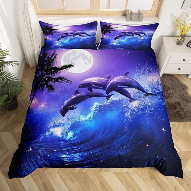 Blaue Delfin Bettwäsche Kollektion aus Mikrofaser für Kinder und Teenager, 3-teiliges Set bestehend aus Bettdecke und Kissenbezügen, B/H: 210 x 210 cm - Bild 1