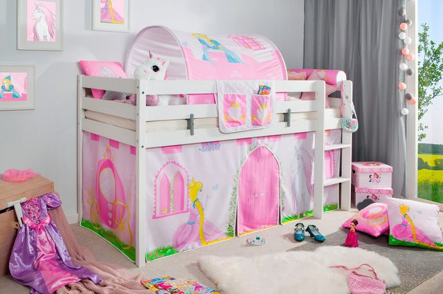 TiCAA Hochbett Prinzessin Liora für Kinder aus massiver Kiefer in Weiß - Bild 1