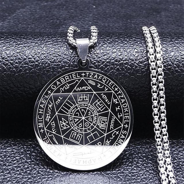 Rui Di Halskette Sieben Erzengel Amulett, Edelstahl, Silber, Unisex - Bild 1