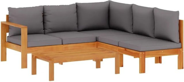 vidaXL 4-tlg Garten-Sofagarnitur aus Akazien-Massivholz in Grau mit Kissen und Tisch - Bild 1