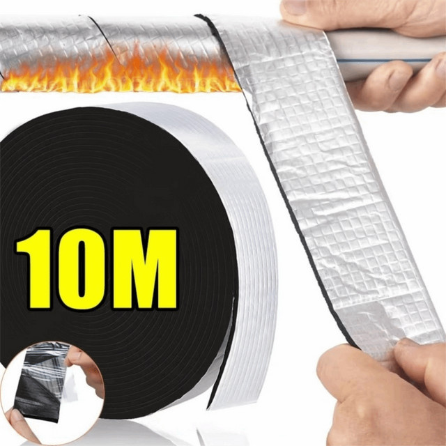Wasserdichtes Outdoor-Isolierband aus Aluminium-Schaumfolie in Schwarz, 10 m Länge für Brandschutz und Rohrleitungen - Bild 1