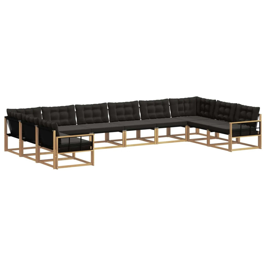 vidaXL Outdoor-Sofagarnitur aus massivem Akazienholz mit Kissen, 10-teilig, Weiß-Schwarz - Bild 2