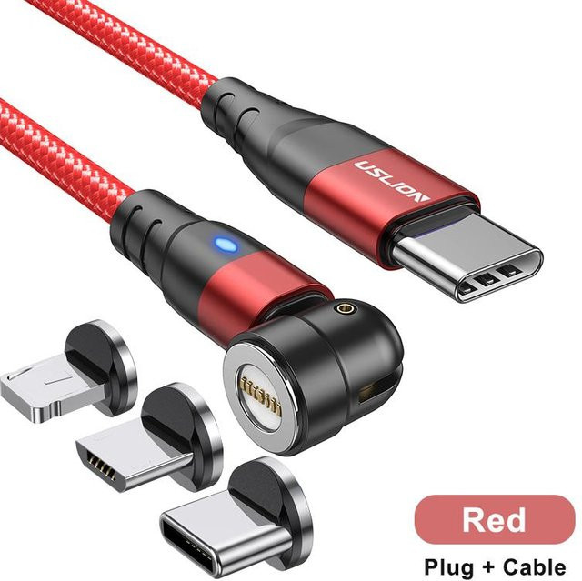 Uslion 3in1 Magnet-Schnellladekabel mit LED 60W PD Typ C auf Typ C, Micro USB und Lightning, Länge: 2 m, Rot - Bild 1