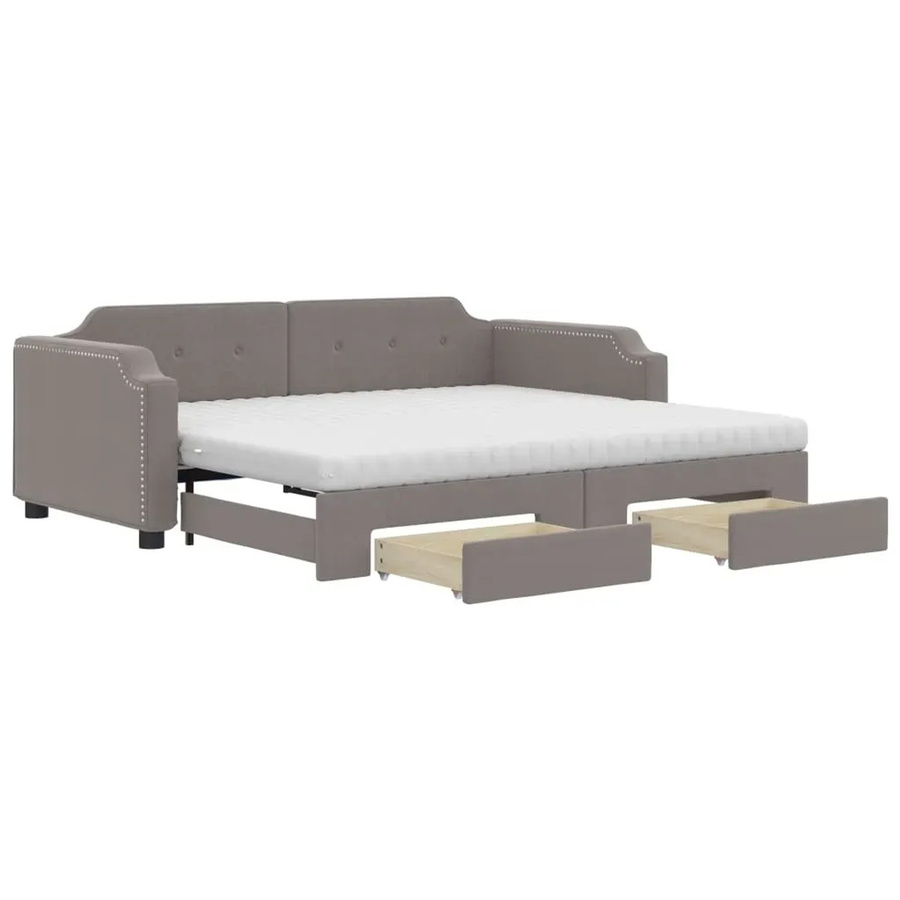 vidaXL Tagesbett ausziehbar mit Schubladen in Taupe, B/T/H: 100 x 200 x 66,5 cm - Bild 2