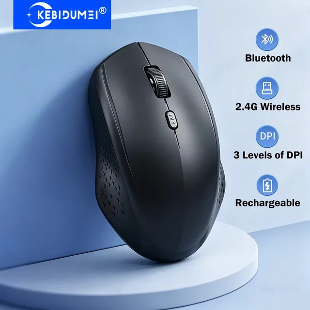 KEBIDUMEI Dual-Mode Gaming-Maus mit Bluetooth und 2,4-G-Funk, ergonomische wiederaufladbare Maus mit leisen Klicks und 3 DPI für Laptop, Windows und MacOS - Bild 1