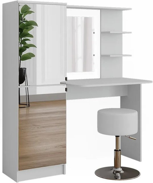 Vicco Frisiertisch Jasmin in Weiß mit Hocker und Gold-Details, B/T/H: 123 x 50,7 x 141,2 cm - Bild 1
