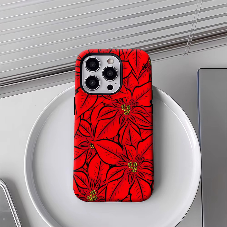 Potdemiel Robuste Handyhülle mit Poinsettia-Design für iPhone 17 16 15 14 13 Pro Max Plus, Rot, Magnetisch, Einzel- und Doppelschichtig - Bild 4