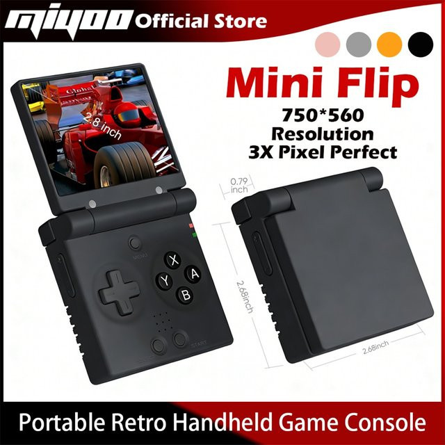 MIYOO Mini Flip Retro Handheld-Spielkonsole mit 2,8 Zoll IPS-Bildschirm in Gelb oder Weiß - Bild 1