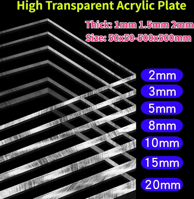 Hochtransparente Acrylplatte aus PMMA-Plexiglas in verschiedenen Stärken, Farbe: transparent, B/T: 50 x 50 mm bis 500 x 500 mm, Dicke: 1 mm, 1,5 mm oder 2 mm - Bild 1