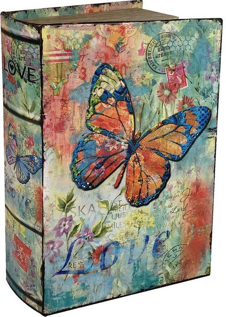 Hohles Buch mit Geheimfach im Nostalgie-Stil mit Schmetterlings-Motiv, Multicolor, Höhe: 27 cm, Breite: 13 cm - Bild 1
