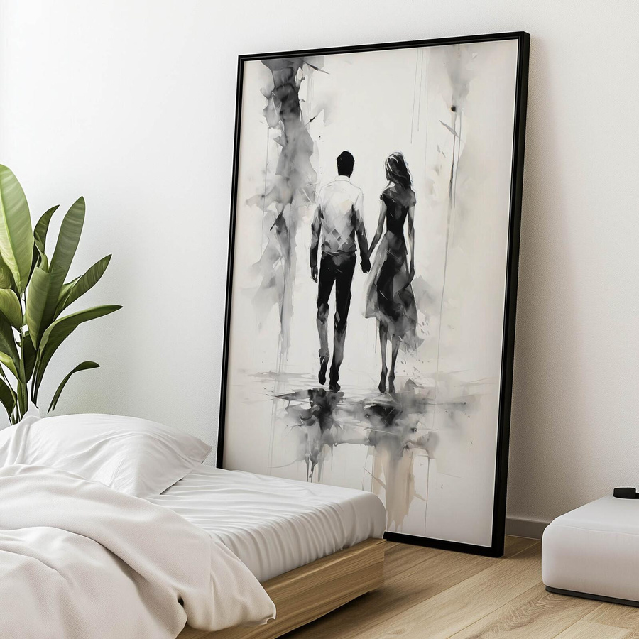 Schwarz-Weiß-Intimität Wandbild von iKable in Schwarz-Weiß, minimalistisches Design, Holzrahmen Helleiche, B/H: 50 x 70 cm - Bild 3