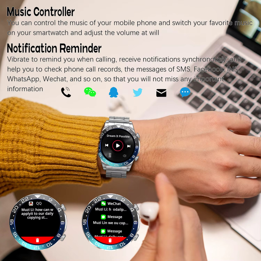 Smartwatch für Herren von rollstimi mit 1,43 Zoll HD AMOLED-Bildschirm, Bluetooth-Anruf, Herzfrequenz- und Schlafüberwachung in Schwarz oder Silber - Bild 6