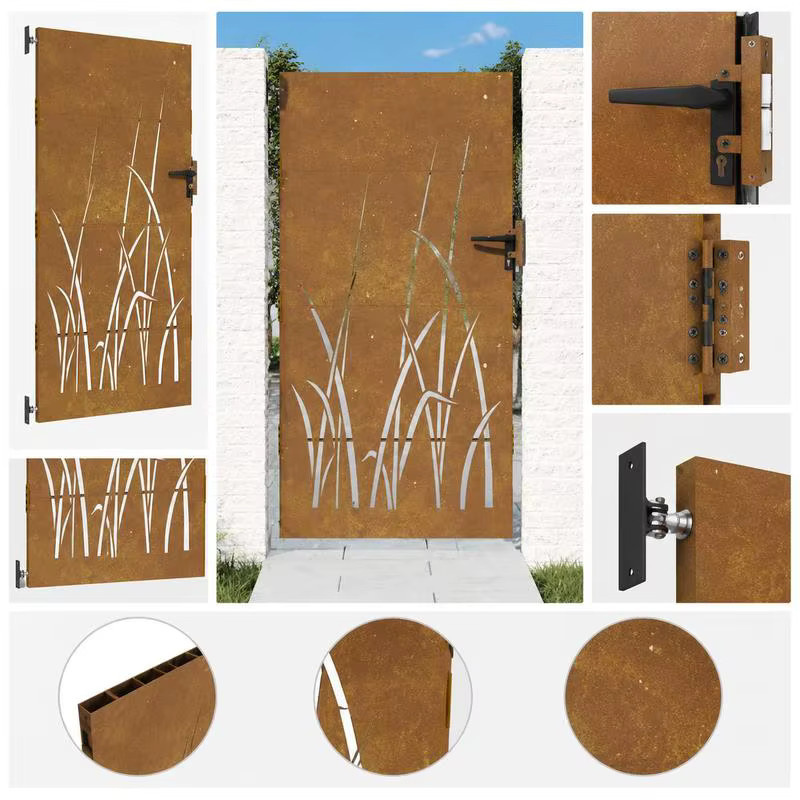 Metallgartenzaun aus Cortenstahl mit Laser-Cut-Design und Sicherheitsverschluss in Braun, B/H: 85 x 175 cm - Bild 3