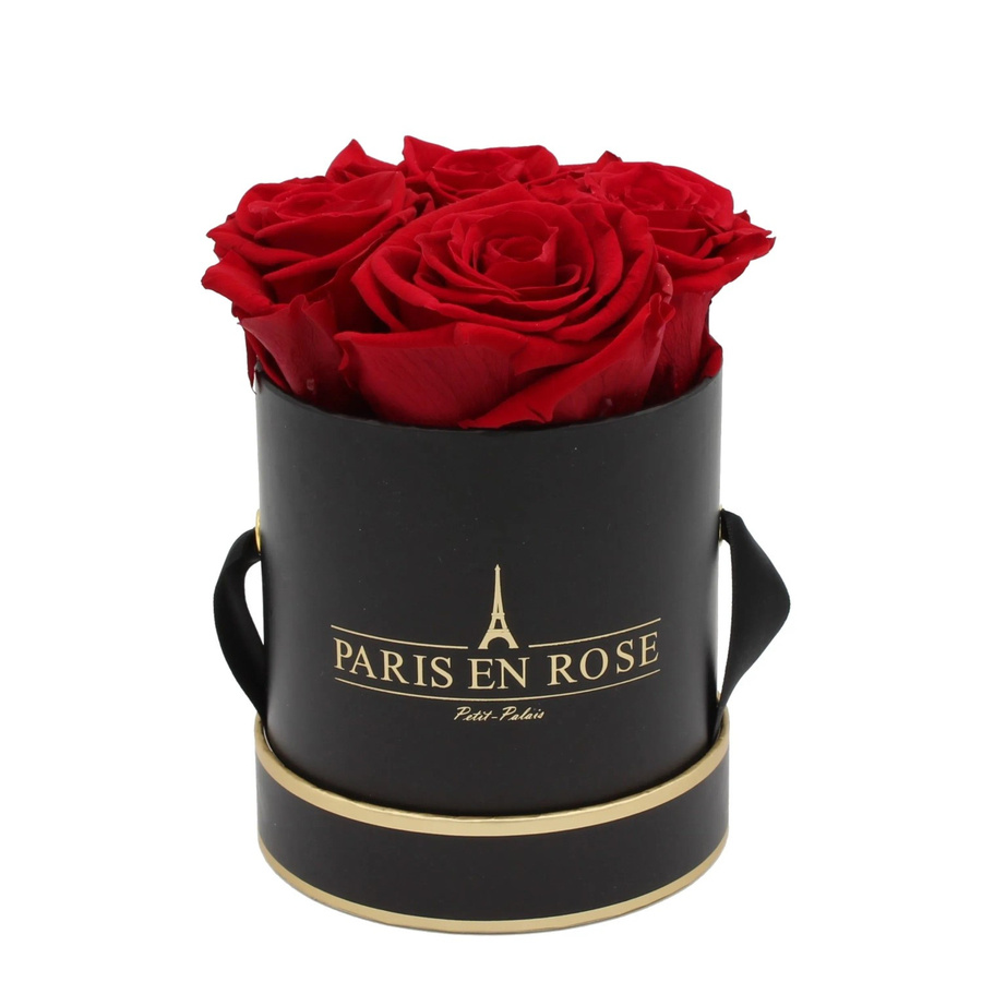 PARIS EN ROSE Rosenbox Schwarz-Gold mit 4 Bordeaux Rosen, Durchmesser: 10 cm - Bild 2