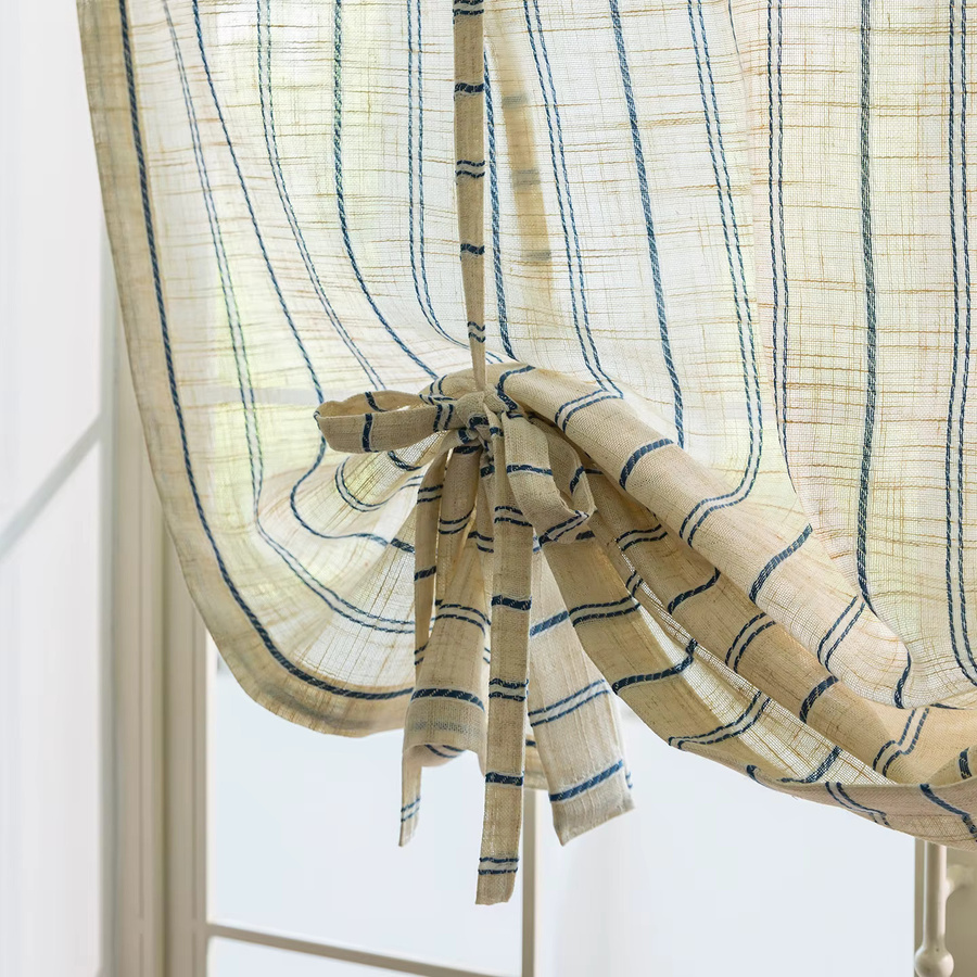 CENTURyMiG Japanischer Leinen-Scheibenvorhang mit vertikalem Streifenmuster in Beige, Kurzvorhang für kleine Fenster oder als Raumteiler, B: 100 cm, H: 130 cm - Bild 2