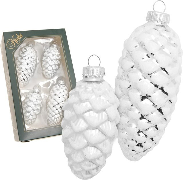 Krebs Glas Lauscha GmbH Christbaumschmuck Tannenzapfen aus Glas in Silber, 4 Stück, Durchmesser: 4 cm, Länge: 8 bis 10 cm - Bild 1