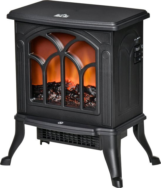 HOMCOM Elektrischer Kaminofen im Retro-Stil mit Flammeneffekt, Schwarz - Bild 1