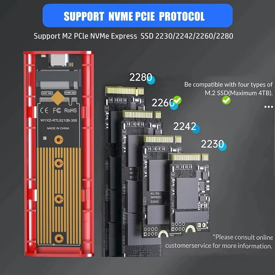 Kebidu M.2 SSD-Gehäuse mit Dual Protocol für NVMe und SATA, 10 Gbit/s USB 3.1 Adapter mit USB-C Anschluss für PC und Laptop - Bild 3