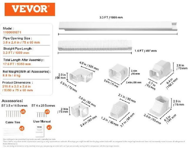 VEVOR Mini-Split-Leitungsset-Abdeckung aus PVC in Weiß für Klimaanlagen und Wärmepumpen, 7,5 m - Bild 1