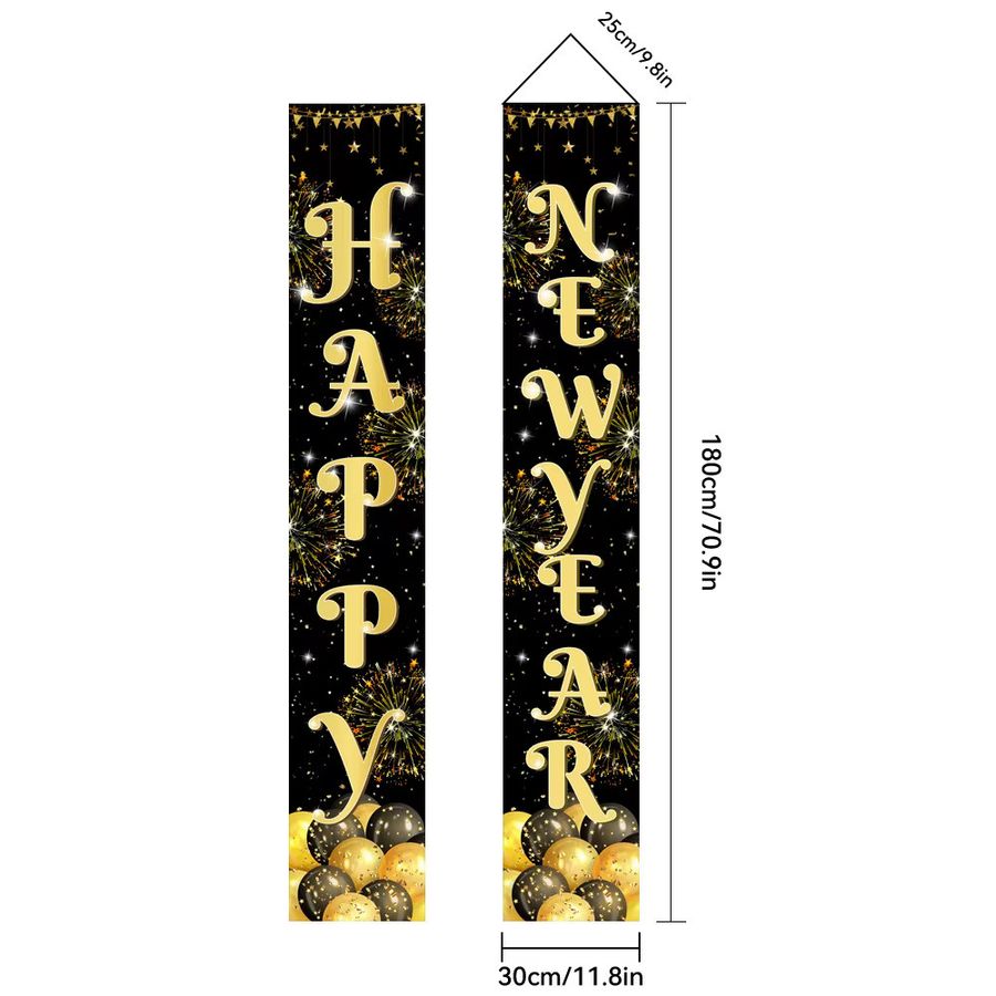 VIKAMA Neujahrs-Banner Happy Door für Party-Dekoration im Innen- und Außenbereich - Bild 3