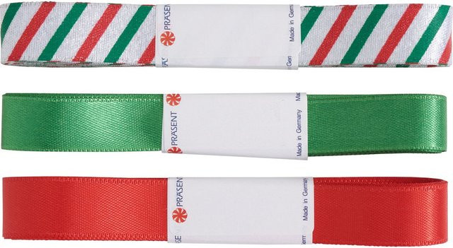 Geschenkband-Set Candy Cane aus Satin in Rot und Multicolor mit Streifenmuster für Weihnachten - Bild 1