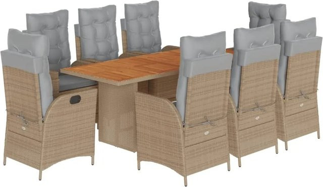 vidaXL 9-teilige Garten-Essgruppe aus Polyrattan mit Kissen in Beige und Grau - Bild 1
