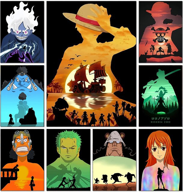 Bandai Anime Luffy Diamantmalerei Piraten-Crew Charakter Silhouette Vollbohr-Mosaik-Stickerei Heimdekoration in Multicolour, B/H: 40 x 30 cm - Bild 1