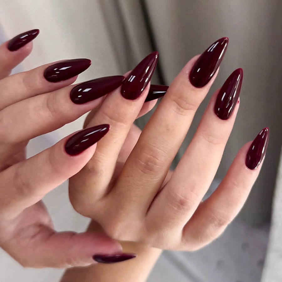 YADORNOS Kunstnägel Stiletto, Weinrot, Glänzend, 24 Stück - Bild 2