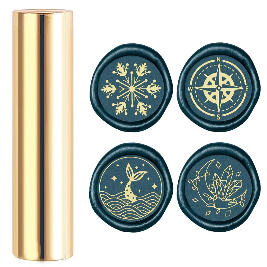Wachssiegel-Stempel mit Schneeflocken- und Mond-Motiv aus Messing in Gold für Umschläge und Hochzeitseinladungen, Durchmesser: 15 mm - Bild 1