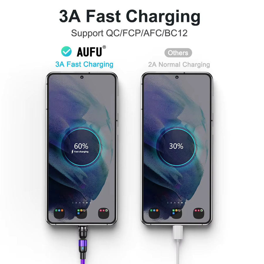 AUFU 540 Magnetisches Schnellladekabel mit 360 Grad Drehung für iPhone 16, Xiaomi, POCO und Redmi, Typ C und Micro USB, Farbe: Rot - Bild 3