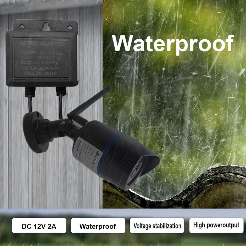 JIENUO Wasserdichtes Netzteil DC 12V 2A mit EU-Stecker für CCTV Sicherheitskameras, NVR und DVR, schwarz, Anschluss 5,5 x 2,1 mm - Bild 3