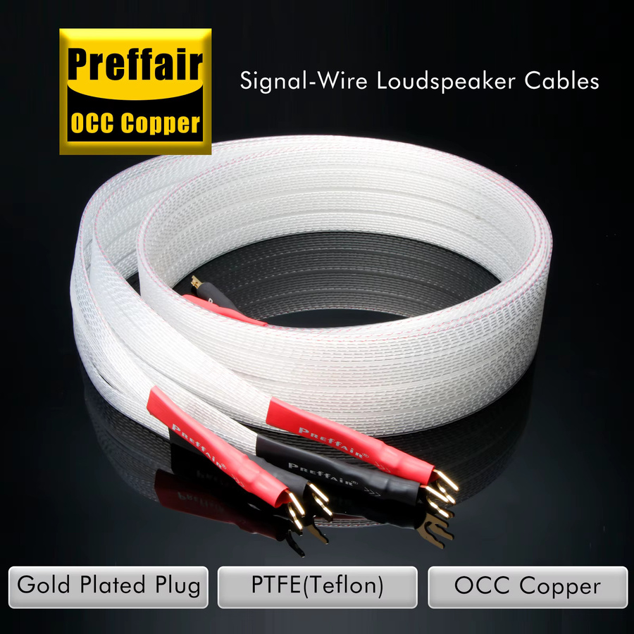Preffair Paar Falt-Lautsprecherkabel 8N OCC Versilbertes Flachband-Lautsprecherkabel mit Y-Spade auf 4mm BFA Bananenstecker in Silber - Bild 3