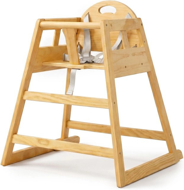 Relaxdays Kinderhochstuhl aus Kiefernholz in Natur mit 5-Punkt-Gurt, H x B x T: 76 x 48 x 49,5 cm - Bild 1